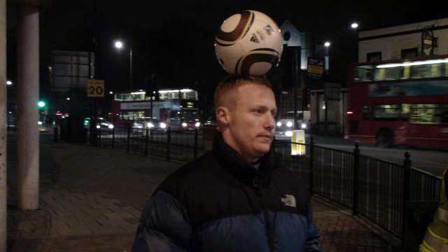 Dan Magness with the ball on his head