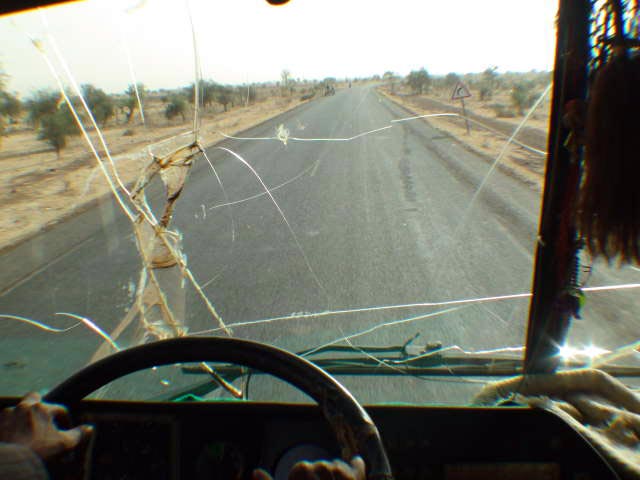 The windscreen of the bus to Kayes
