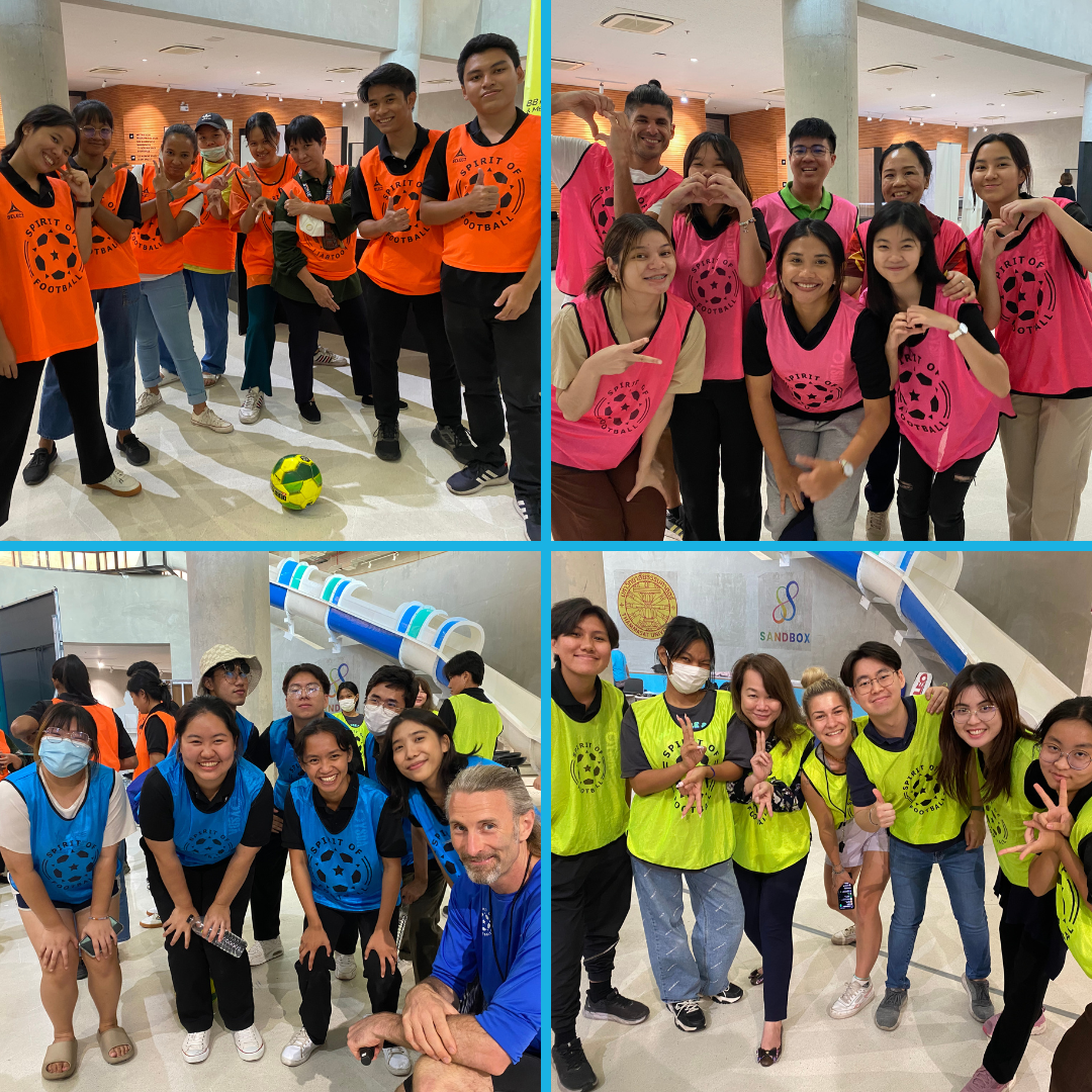 Four images showing the teams at The Ball's visit to SDG Move in Thailand
