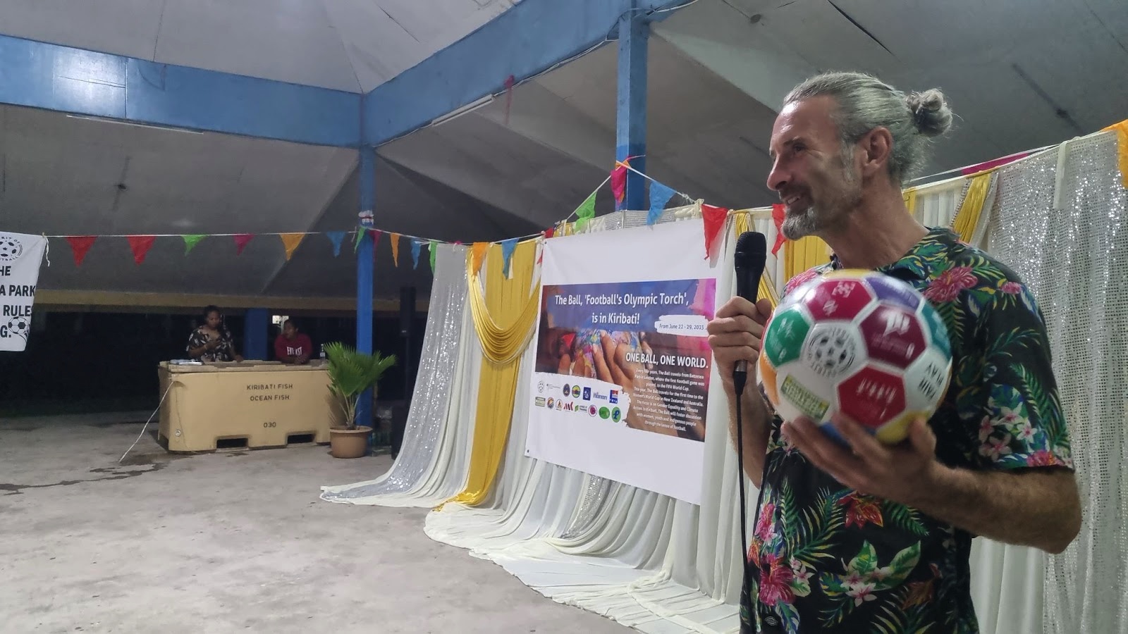 Andrew presents the Ball Kiribati