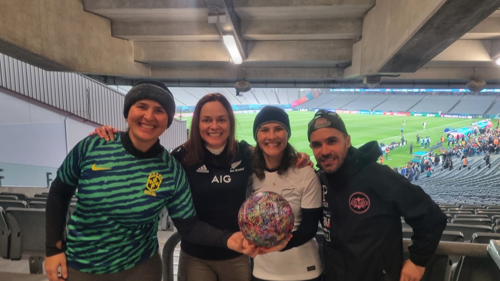 Kristin’s Samba band colleagues and The Ball in the stadium