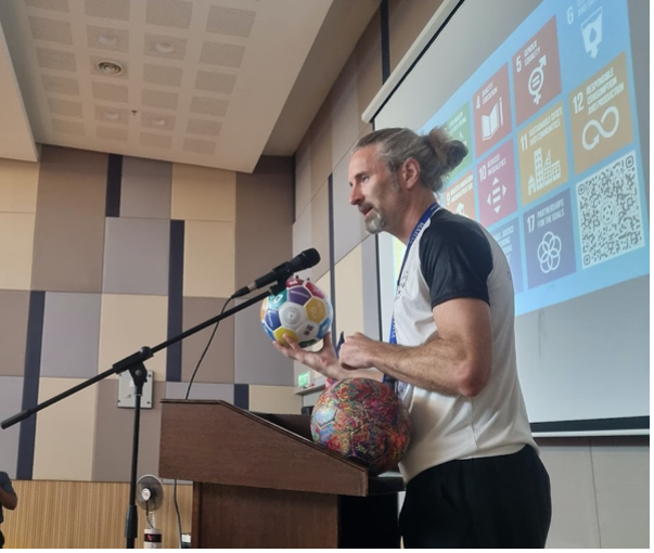 Andrew presenting The Ball project to the University