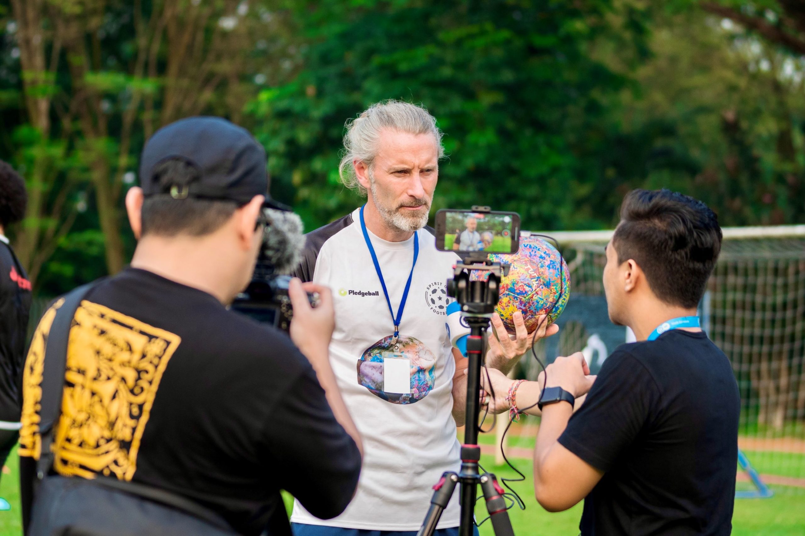 Spirit of Football Founder Andrew being interviewed by Deutsche Welle