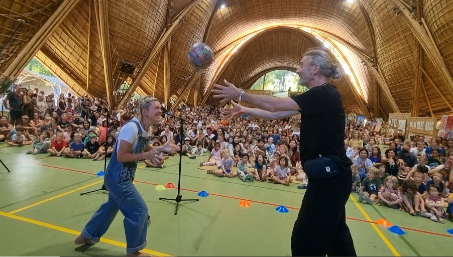 Kate heads The Ball during the school assembly